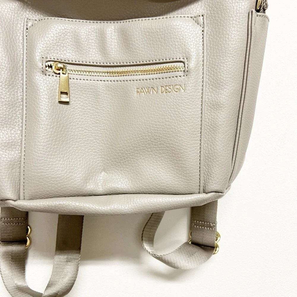 Fawn Design Gray Vegan Leather The Original 12 Pocket Diaper Bag Backpack
